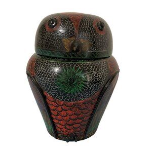 Vintage Burmese Lacquerware Lacquer Owl Box Container Jar